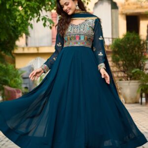 Rama Elegant Faux Blooming Designer Gown with Sequins & Multi-Thread Embroidery ? Ethnic Dupatta Set