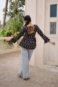 lack Cotton Printed Navratri Top with Kutchi Patch Work & Patterned Neck ? Ethnic Festive Wear for Women - Image 5
