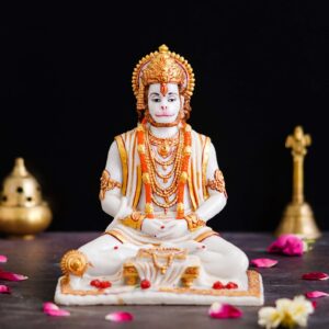 Lord Hanuman Sitting Statue with gada & Reading Book Decorative Showpiece
