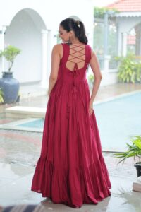 Maroon Elegant Kutchi Embroidered Frill Gown ? Perfect for Navratri Celebrations - Image 4