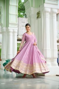 Pink Designer Faux Georgette Gown with Dupatta ? Embroidered & Sequins Work Ethnic Set for Women - Image 5